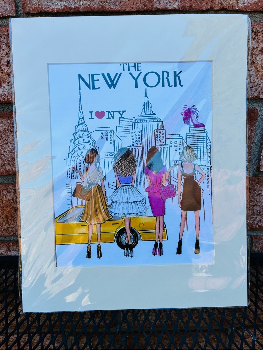 New York Fashion Girls Art Print with Yellow Taxi